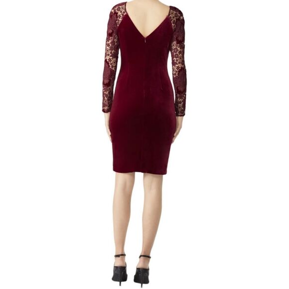 Badgley Mischka | Red Velvet Sheath Dress Size 4 - Picture 2 of 11